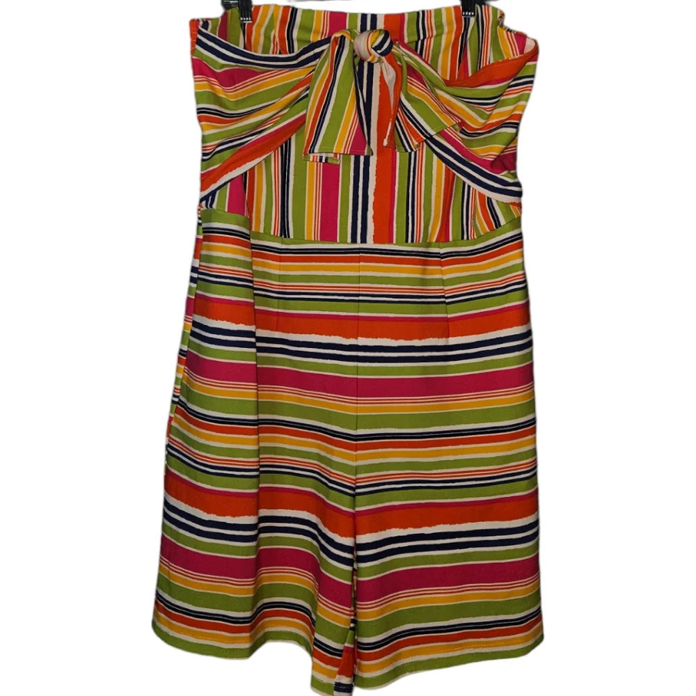 NWT Ashley Stewart Vertical/Horizontal Stripe Strapless Romper